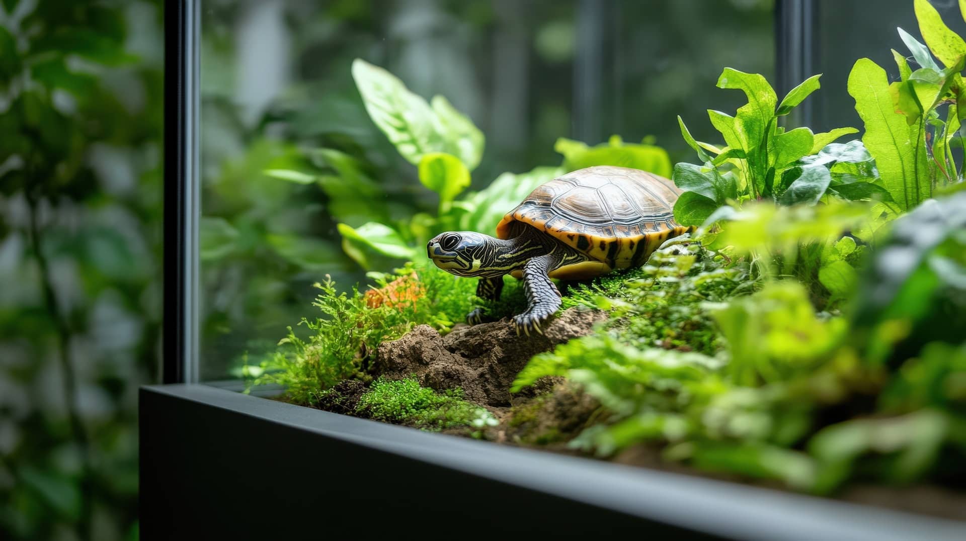Schildkroete im bepflanzten Terrarium | Hundefutter für Allergiker