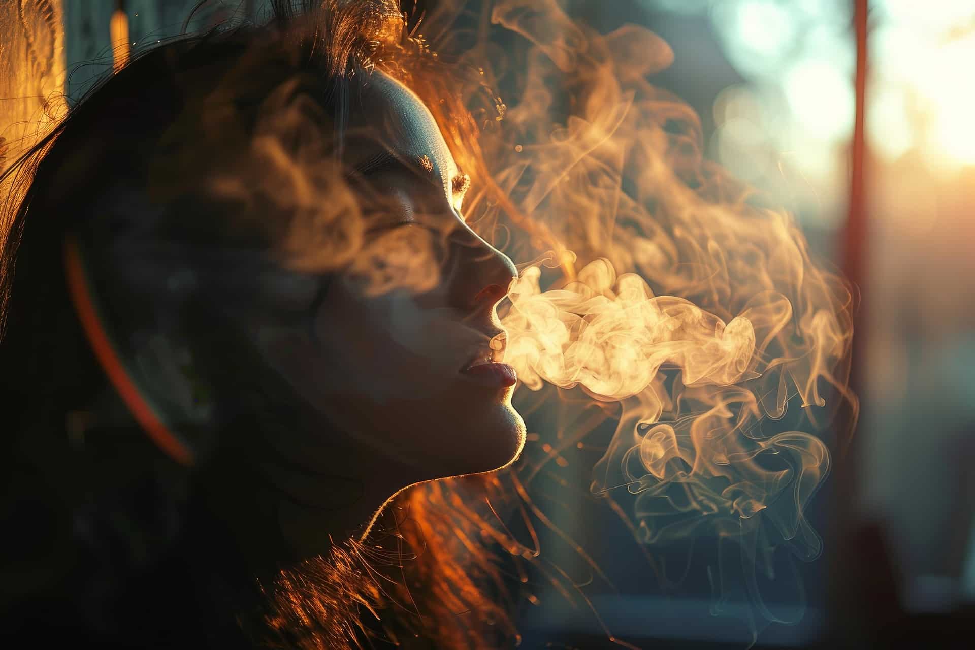 Frau im Profil mit Dampf | Vape